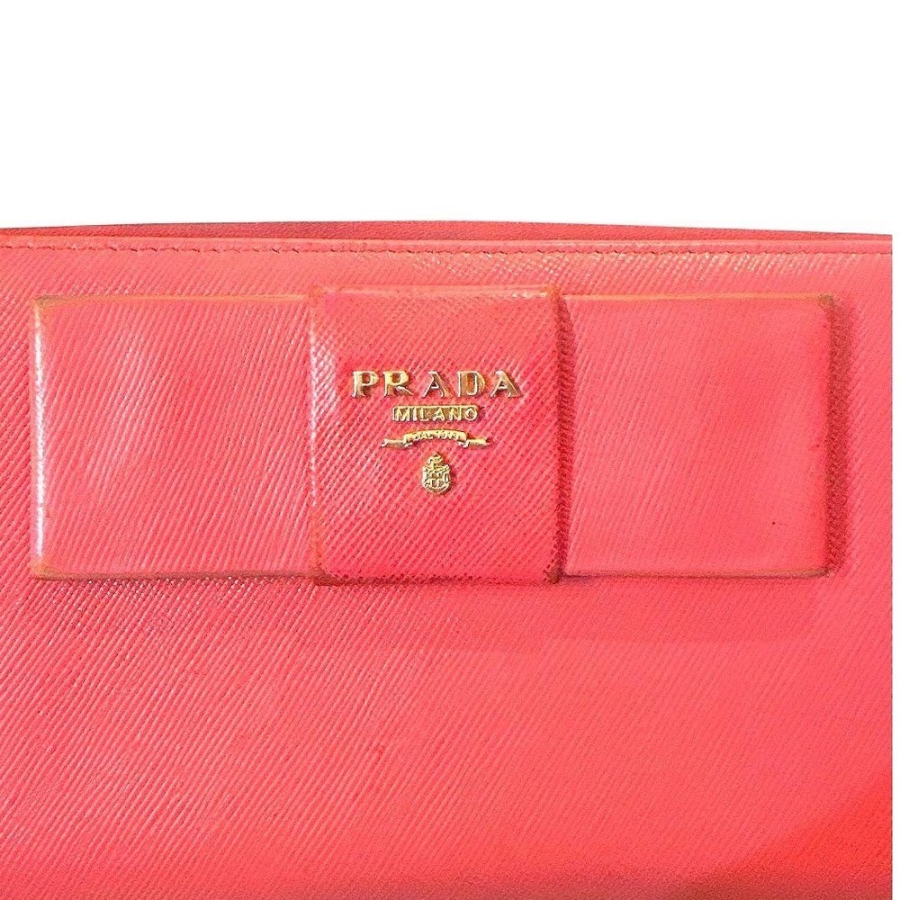 Prada Saffiano Leather Bow Zip Wallet Authentic - Picture 2 of 6